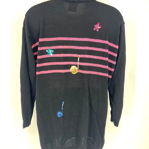 VTG Mondi Germany Black Mock Neck Sweater Sequined Music Theme Both Sides Sz 38 - Picture 2 of 8
